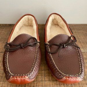 LL Bean Men's Leather Double-Sole Slippers, Shearling-Lined